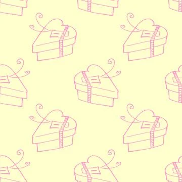 Vector seamless pattern with gift boxes in shape of heart. Hand drawn holiday Illustrazione stock