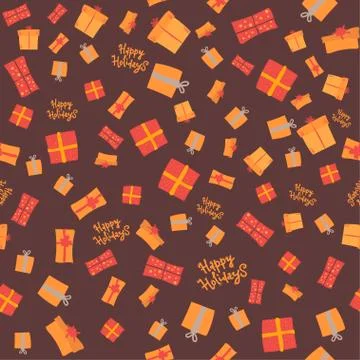 Vector seamless pattern gift on a dark background. Happy holidays Stock Illustration