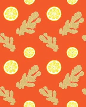 Vector seamless pattern of ginger and lemon Stock Illustration