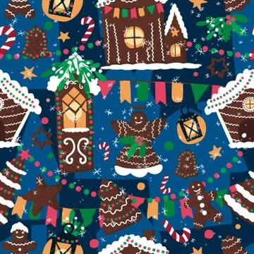 Vector seamless pattern with gingerbread houses Illustrazione stock