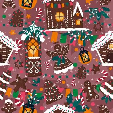 Vector seamless pattern with gingerbread houses Illustrazione stock