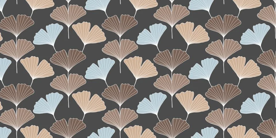 Vector seamless pattern with ginkgo biloba leaves on a dark gray background Stock Illustration