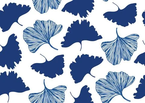 Vector seamless pattern with ginkgo biloba leaves Stock Illustration