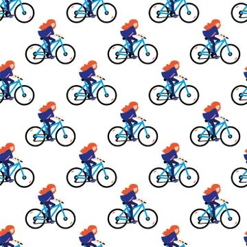 Vector seamless pattern with girls riding bicycle Illustrazione stock