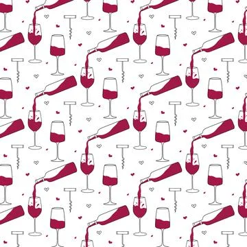Vector seamless pattern with glass and bottle . Stock Illustration