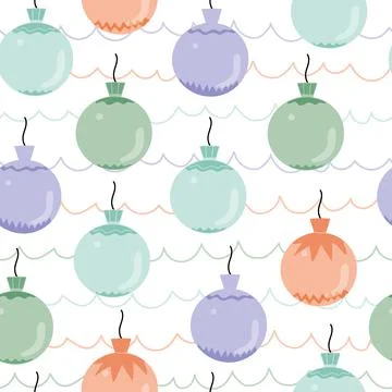 Vector seamless pattern with glass, pastel new years tree toys for package イラスト素材
