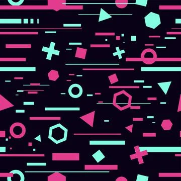 Vector seamless pattern with glitch effect. Trendy memphis texture with abstract Stock Illustration