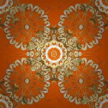 Vector seamless pattern with gold antique floral medieval decorative, leaves and Stock Illustration