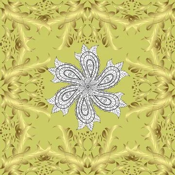 Vector seamless pattern with gold antique floral medieval decorative, leaves and Illustrazione stock