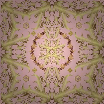 Vector seamless pattern with gold antique floral medieval decorative, leaves and Stock Illustration