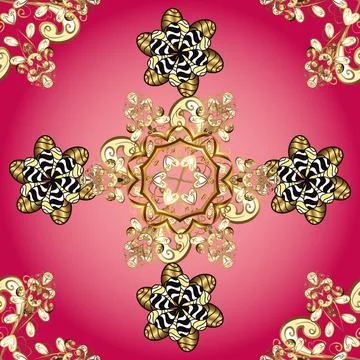 Vector seamless pattern with gold antique floral medieval decorative, leaves and Stock Illustration