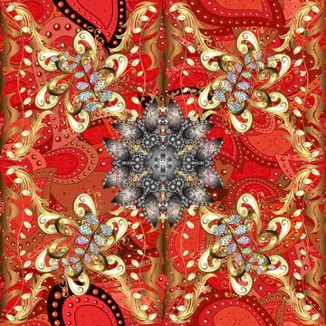 Vector seamless pattern with gold antique floral medieval decorative, leaves and Illustrazione stock
