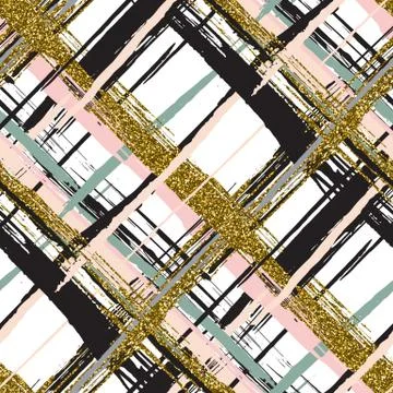 Vector seamless pattern with gold glitter textured brush strokes and stripes Illustrazione stock