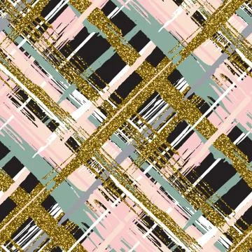 Vector seamless pattern with gold glitter textured brush strokes and stripes Stock Illustration