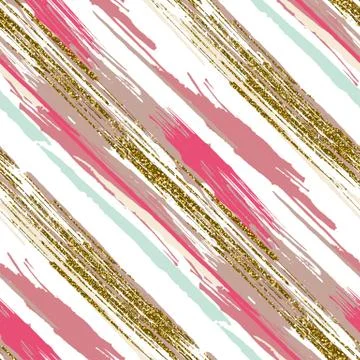 Vector seamless pattern with gold glitter textured brush strokes and stripes Stock Illustration