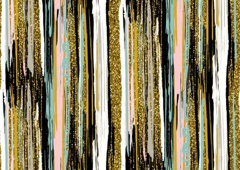 Vector seamless pattern with gold glitter textured brush strokes and stripes Stock Illustration
