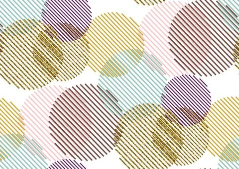Vector seamless pattern with gold glitter textured circles and stripes. Stock Illustration