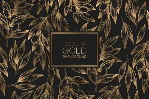 Vector seamless pattern with gold hand drawn jojoba branches and leaves iso.. Stock Illustration