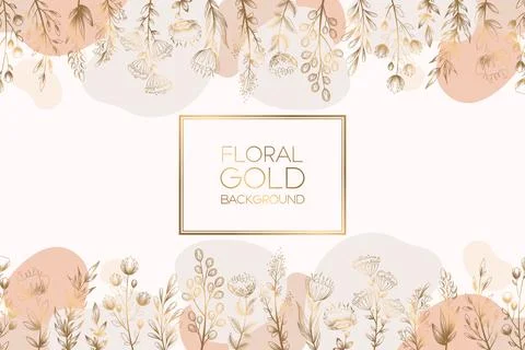 Vector seamless pattern with gold hand drawn floral elements flowers, leave.. Stock Illustration