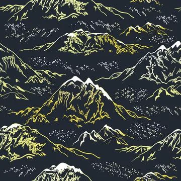 Vector seamless pattern with gold mountains on black background. Stock Illustration