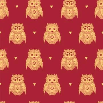 Vector seamless pattern with gold owls Stock Illustration