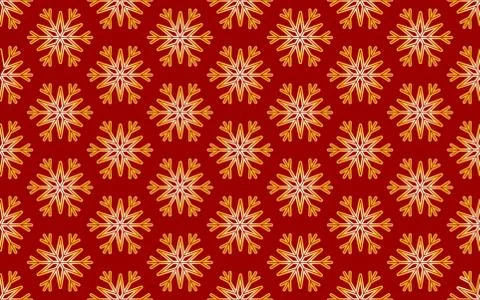 Vector Seamless Pattern of Gold Snowflakes on a Red Background Stock Illustration
