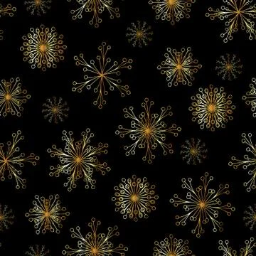 Vector seamless pattern with gold snowflakes Stock Illustration