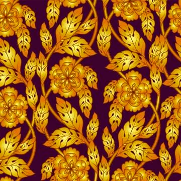 Vector seamless pattern with golden floral ornament. Ornamental lace backdrop Stock Illustration