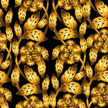 Vector seamless pattern with golden floral ornament. Ornamental lace backdrop Иллюстрация