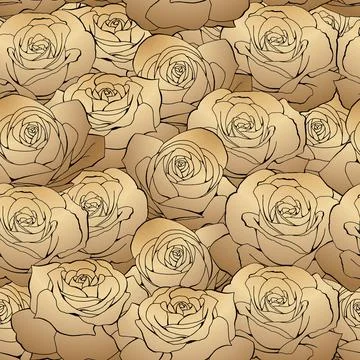 Vector seamless pattern. Golden gradient rose flowers on white background Illustrazione stock