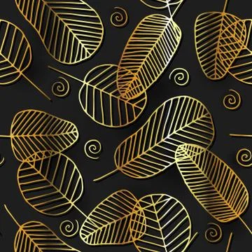 Vector seamless pattern with golden leaves Stock Illustration