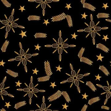 Vector seamless pattern  golden snowflakes Stock Illustration