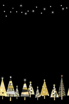 Vector seamless pattern with golden spruce trees and stars Stock Illustration