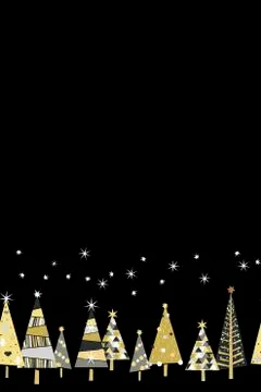 Vector seamless pattern with golden spruce trees and stars Stock Illustration