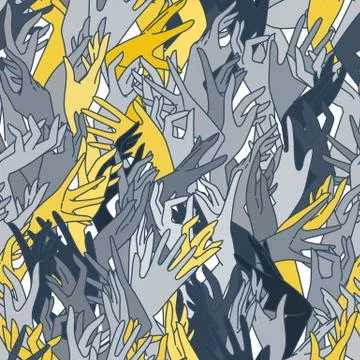 Vector seamless pattern of graceful female hands bound in yellow and blue col Stock Illustration
