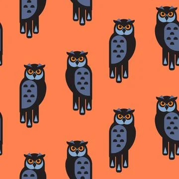 Vector seamless pattern with graphic owls. Cartoon stylish bird forest character Illustrazione stock