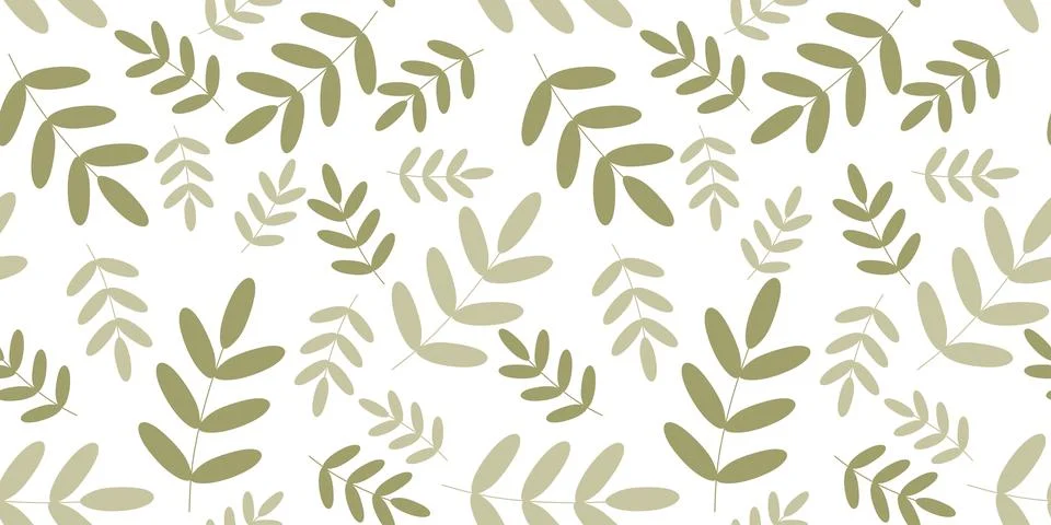 Vector Seamless Pattern with Green Acacia Leaves on White. Vector Flat Foliag Stock Illustration