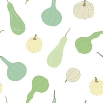 Vector seamless pattern with green and white squashes. Stock Illustration