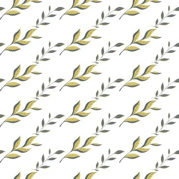 Vector seamless pattern with green and yellow leaves, twigs on a white backgr Stock Illustration