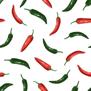 Vector seamless pattern with green and red peppers. Sweet and hot Stock Illustration