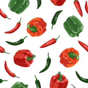 Vector seamless pattern with green and red peppers. Sweet and hot Stock Illustration
