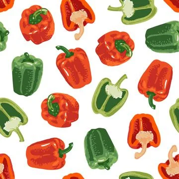 Vector seamless pattern with green and red peppers. Sweet and hot Stock Illustration