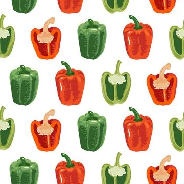 Vector seamless pattern with green and red peppers. Sweet and hot Stock Illustration
