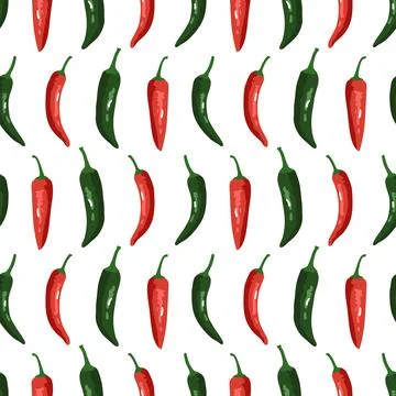 Vector seamless pattern with green and red peppers. Sweet and hot Stock Illustration