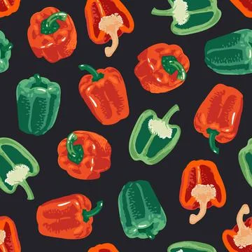 Vector seamless pattern with green and red peppers. Sweet and hot Stock Illustration