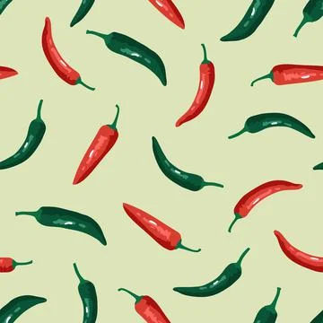 Vector seamless pattern with green and red peppers. Sweet and hot Stock Illustration