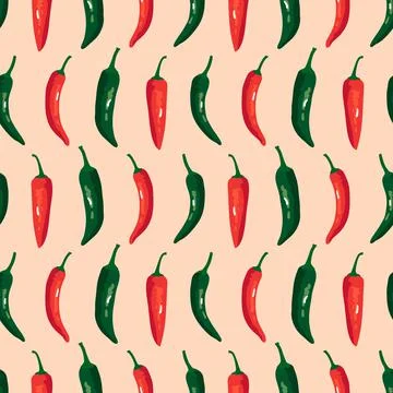 Vector seamless pattern with green and red peppers. Sweet and hot Stock Illustration