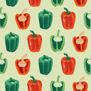 Vector seamless pattern with green and red peppers. Sweet and hot Stock Illustration