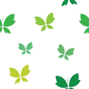 Vector seamless pattern with green butterfly on white background. wallpaper Stock Illustration
