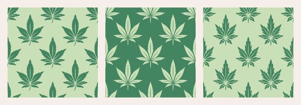 Vector Seamless Pattern with Green Cannabis Leaves. Hemp, Cannabis Leaf Closeup イラスト素材